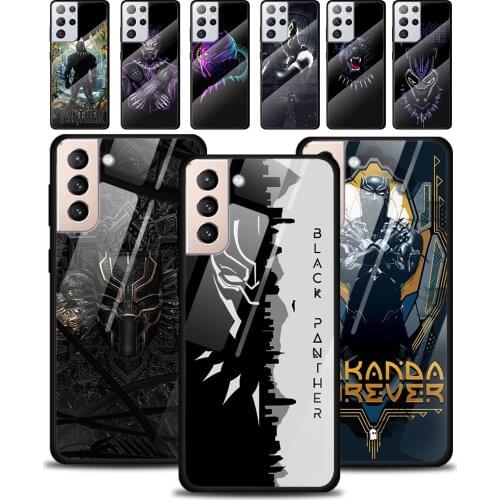 Black Panther Art Tempered Glass Cover For Samsung Galaxy S21 Plus Ultra M21 M31 M51 A52 A72 Phone Case Coque