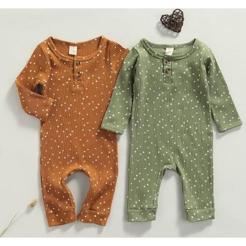 3-18M Newborn Baby Boy Girl Long Sleeve Dot Ribbed Cotton Romper Jumpsuit Spring Autumn Clothes