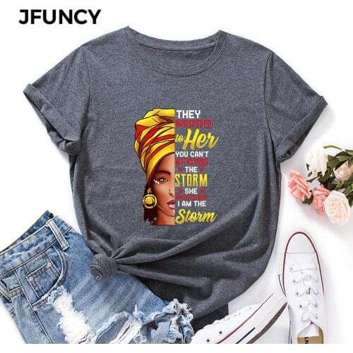 JFUNCY Plus Size Women T-shirt Female Short Sleeve Tshirt African Black Girl Print Tops Woman Loose Shirts Summer Cotton Clothes