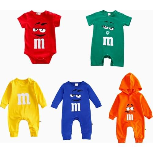 2019 Newborn Boy Clothes Unisex Children Boy Girl Jumpsuit Candy Color Kids Bodysuit Chocolate Bean Sport Outfit Novelty Face