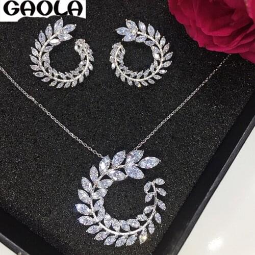 GAOLA white gold Color AAA CZ Necklace+Earring Jewelry Set For Bride Bridal Wedding GLD0997/GLE5401AY