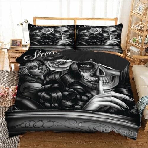 Skull Bedding Set Rose Sexy Girl 3D Bed Linens Single Twin Full Queen King Duvet Cover Set with Pillowcase Teen Adult Bedclothes