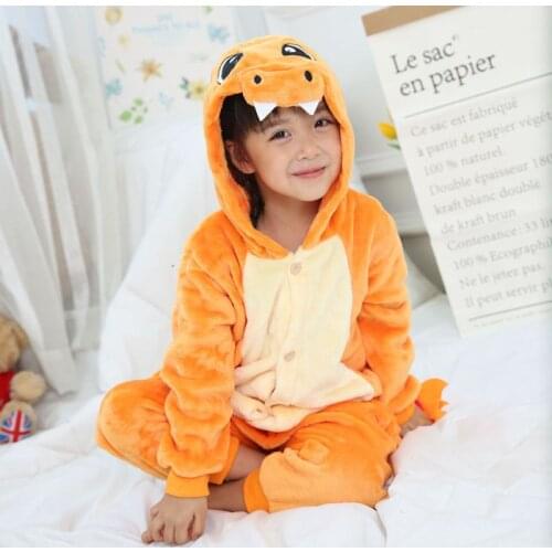 Fire Dinosaur Cosplay Costume Kids Boy Girl Funny Cute Animal Suit Winter Dragon Jumpsuit Festival Gift Zipper Design Pajama