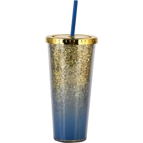 Creative 700ml/24OZ Gradient Color Cup Bling Bling Straws Bottle Non-Toxic Odorless Tasteless Fashionable Water Milk Coffee Cup