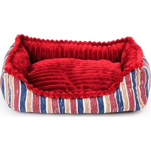Dog beds dog house mascotas sofa doll house dog beds for large dogs cats pets bed Stripe coral fleece canvas nest