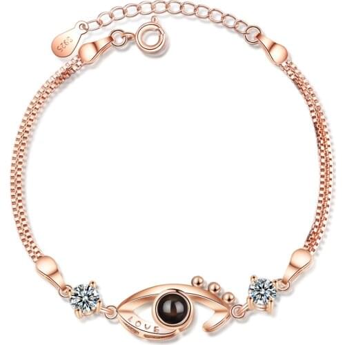 INS Hotsale Evil Eye Love Memory 100 Languages of I Love You Letters Bracelets for Women Fine 925 Sterling Silver Jewelry SB142