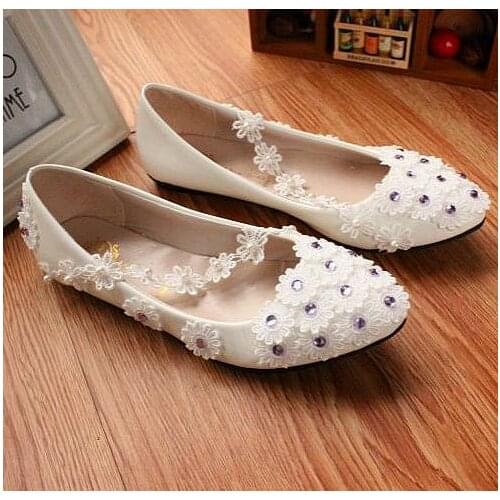 Sweet plus size lace flower flats shoes wedding bridal white handmade lace party girls ceremony party flats shoes women