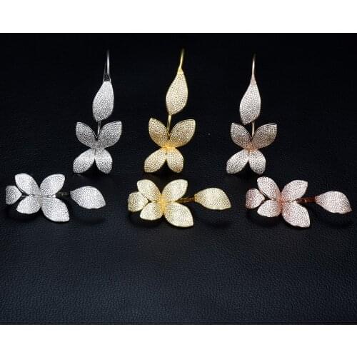 HIBRIDE Fashion Exquisite Micro Pave Cuff Bracelets Bangle & Open Ring Set For Women Jewelry bijoux femme ensemble N-1362