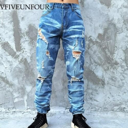 VFIVE UNFOUR New Arrivals Ankle zipper Jeans Hip Hop Casual Skinny Denim Pants Washed Hole Men Fashion Hipster Punk Rock Jeans