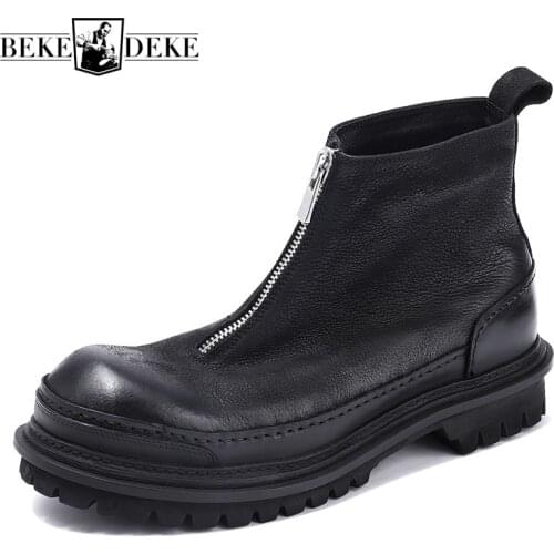British Style Thick Bottom Non-Slip Round Toe Mens New Boots Zippers Height Increasing Male Fashion Ankle Boot 2021 Winter