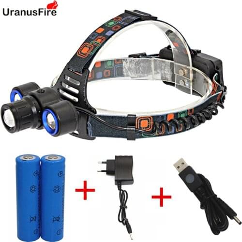 T6 XPE LED Headlight Zoom Headlamp Head Lamp XM-L T6 + Q5 LED Head Light 4 Modes Flashlight + 18650 Battery + Charger