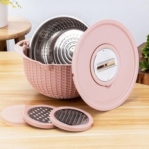 Nordic Vegetable Cutter Garlic Press Creative Stainless Steel Asphalt Basket Double Basin Fruit Basket Kitchen Accessories Set