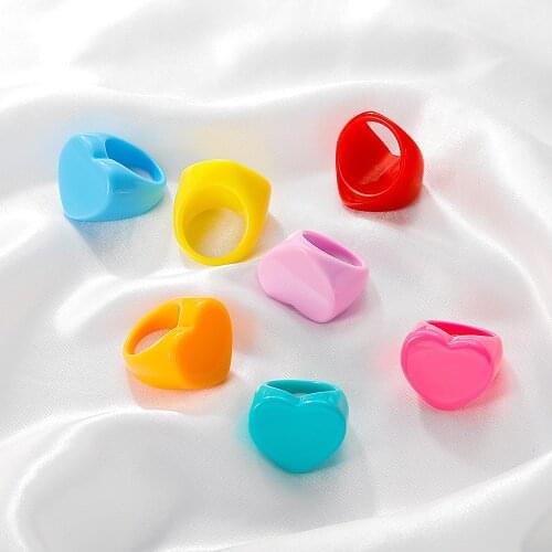 2021 New Geometric Heart Rings for Women Resin Acrylic Colourful Ring Girls Net red Cute Personality Jewelry Party Gifts