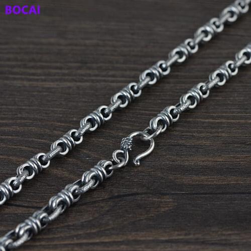 BOCAI S925 Sterling Silver Necklace 2021 Popular Retro Old Pattern O Chain Pure Argentum Neck Jewelry for Men Women Lovers