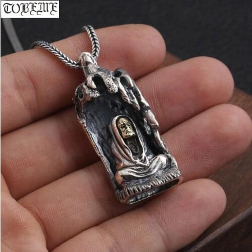 Real 925 Silver Devil Pendant Necklace 925 Sterling Punk Pendant Necklace Man Necklace