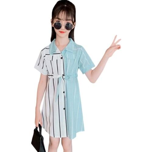 Big Girl Dress Striped Girls Blouse Dresses Summer Dress Kids Casual Style Girl Costume 6 8 10 12 14