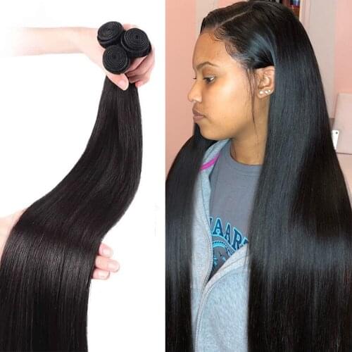 Straight 28 30 32 40 Inch Remy Brazilian Hair Weave Human Hair Bundles Natural Color 100% Human Hair Extension bundles only