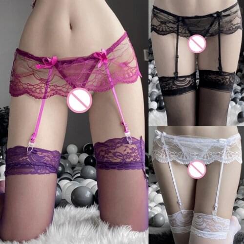 Sexy Garter Belt Suspenders Stockings Women Floral Lace Sexy Stockings Erotic Lace Bowknot Top Thigh High Pantyhose Lingerie