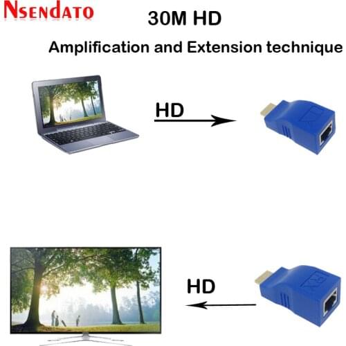 30M 4K HD Network Transmitter Receiver Extender Adapter RJ45 Over CAT5E CAT6 Ethernet LAN 1080P Converter for TV Projector DVD