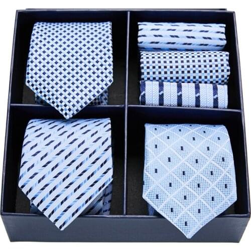 Nice Handmade 2021 New Design Silk Three Tie Pocket Squares Set Necktie Box Man Blue Dot St. Valentines Day