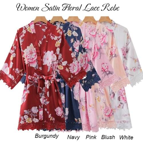Silk Floral Lace Robe Bridal Robes with Lace Robe Bridesmaid Robes Robes for Women Silk Robe Wedding Party Robes Flower Robes