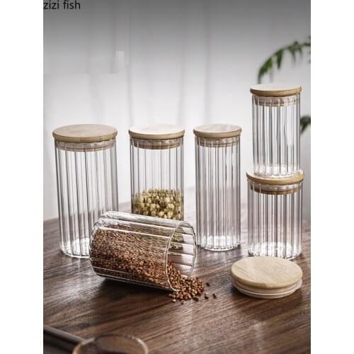 Modern Sealed Glass Tea Caddy with Wooden Lid Household Dried Fruit Coffee Bean Storage Tank Large Capacity Kitchen Storage Tool