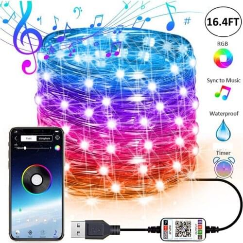 USB Powered Led String Lights Outdoor Twinkle Lights Color Change RGB Lighting String APP Sync Music Bluetooth Wire String Light