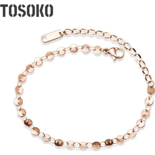 TOSOKO Round Piece Bracelet Stainless Steel Small Circle Bracelet Elegant Female Jewelry BSE051