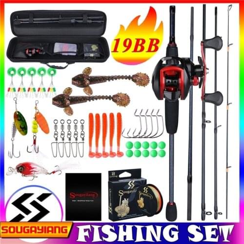 Sougayilang Fishing Rod and Reel Combos with 5 Section Portable Pole and 18+1BB Baitcasting Reels with Carrying Case Fishing Kit