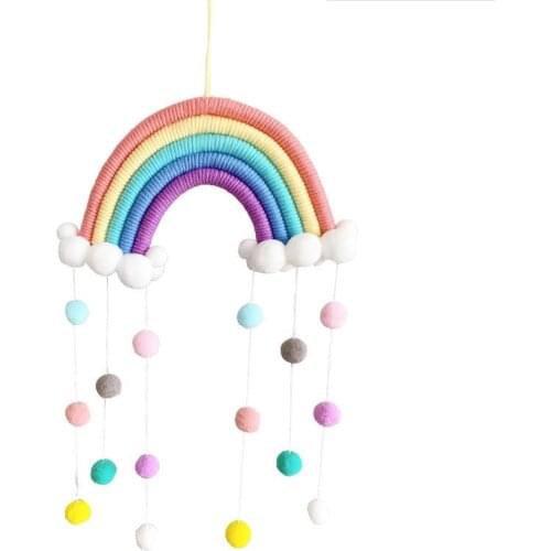 INS Style Room Decoration Handmade Woven Cotton Rope Rainbow Hanging Decoration Wall Hanging Decor With Felt Ball Photo Props