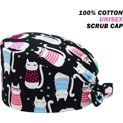 Unisex Surgicals Caps 100% Cotton Adjustable Beauty Shop Lab Dental Nursing Hat Anime Printing Workers Nurse Scrub Cap Wholesale
