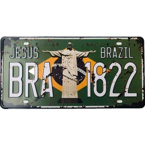 Vintage JESUS BRAZIL BRA 1822 Car License Plate Garage Plaque Metal Tin Signs Garage Painting Plaque Sticker 15x30cm