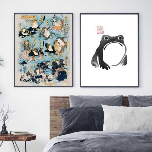Japanese Samurai Frog Modern Abstract Print Black White Vintage Poster Japan Decorative Pictures Canvas Painting Wall Art Decor