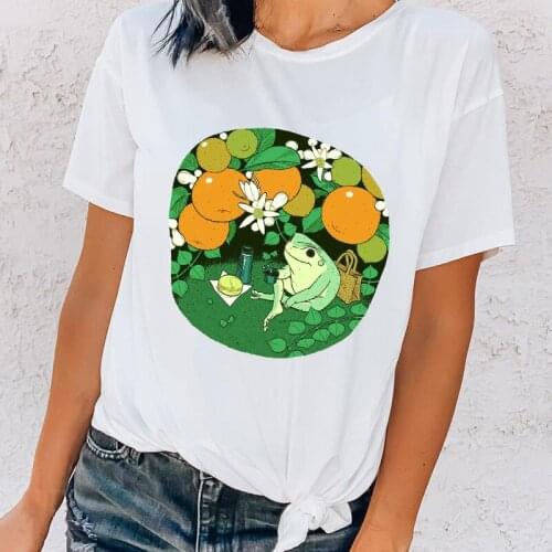 Women T shirts 2021 Cute Frog Print Cartoon Tee Tshirt femme Graphic White T Shirt Harajuku Casual Summer Ladies Tee Tops XXXL