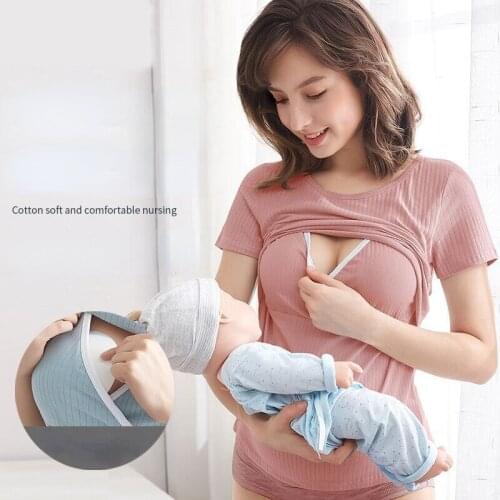 Maternity Breastfeeding Clothes Pregnant Womens Postpartum Nursing Shirt Short-sleeved Cotton T-shirt Summer Thin Pajamas