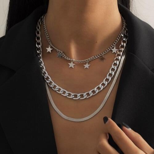 Womens 3-piece Set Star Clavicle Chain Multi-layer Necklace Golden Snake Aluminum Chain Necklace Jewelry Gifts Wholesale 2021