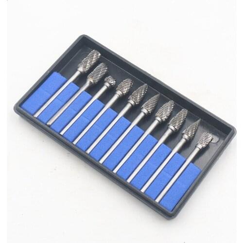 10 PCS Tungsten Carbide Steel Burrs Rotary Files Drill Bits Woodworking Milling Cutter Carving Tools Engraving Set 3*6mm