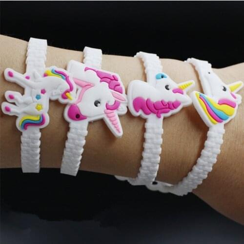 10pcs/lot Unicorn Party Rubber Bangle Bracelet Birthday Party Decorations Kids Party Favors Rainbow Unicorn Decor Party Supplies