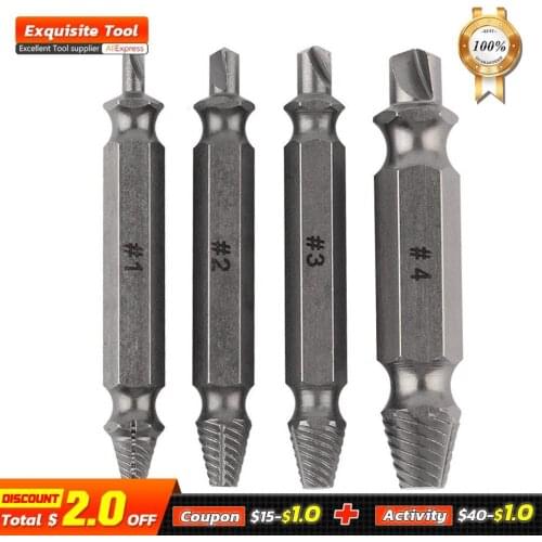 4Pcs/Set Broken Damaged Screw Removers Extractor Drill Bit Guide Set Broken Bolt Fastener Easy Out Kit With Plastic Box