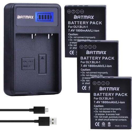 3pc 1800mAh BLH-1 BLH1 Rechargeable Camera battery+LCD USB Charger for Olympus E-M1 Mark II Camera