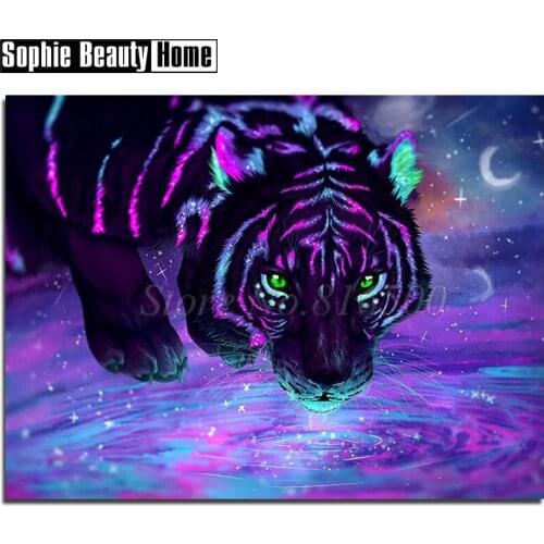 Needlework Diy 5D Diamond Painting Animal Color Tiger Full Diamond Mosaic Pattern Diamond Embroidery Rhinestone Home Decor189116