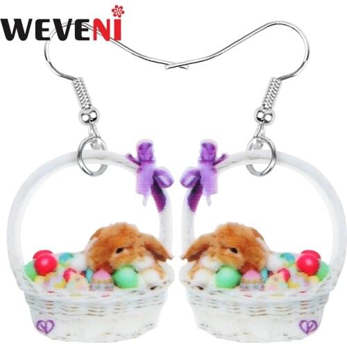 WEVENI Acrylic Easter Eggs Hare Rabbit Bunny Basket Earrings Animal Dangle Drop Jewelry For Women Girl Novelty Gift Accessories