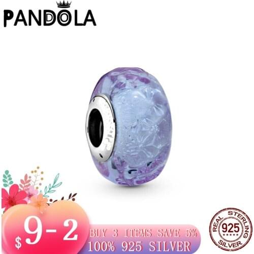 2021 new 925 Sterling Silver Wavy Lavender Murano Glass Charm Beads Bracelet Fit Original Pandora Bracelet DIY Jewelry For Women