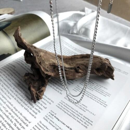 S925 sterling silver Double layer Chain fashion Choker cute romantic women Flat beads necklace girl chocker Collar collier femme