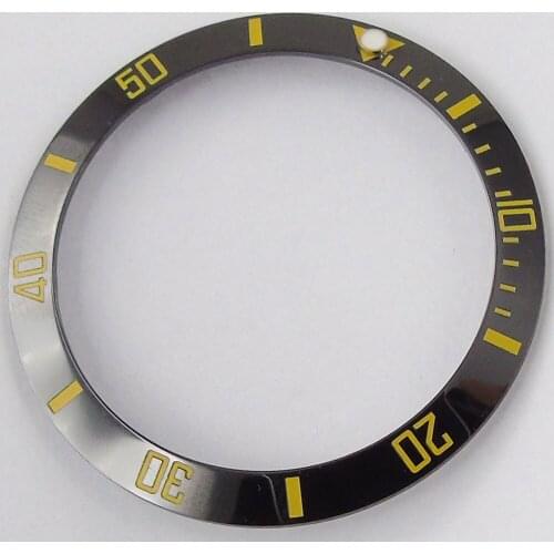 38mm new high quality Black ceramic Bezel Yellow Number insert watch fit automatic movement Mens watch bezel