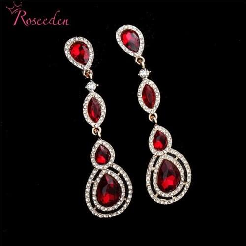 Gold Silver Color Classic Long Drop Earrings Bride Teardrop Shape Rhinestone Crystal Wedding Earrings Jewelry for Women RE3295