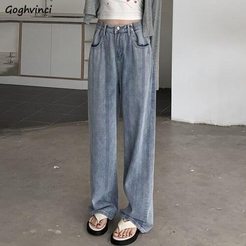 Jeans Women Empire Streetwear Summer All-match Korean Loose Baggy Ins Simple Pockets Washed Retro Trousers Students Casual Mujer