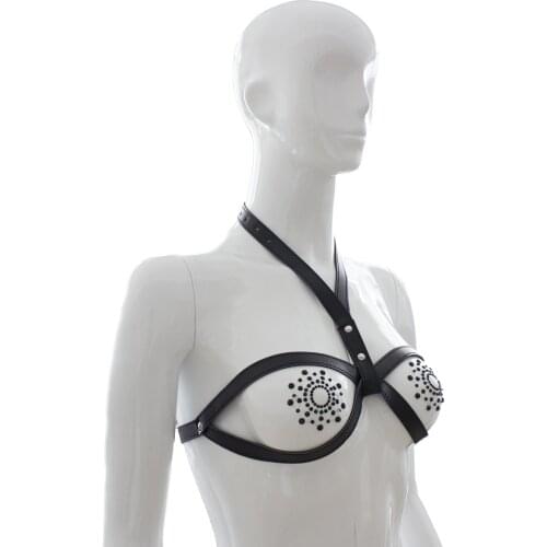 Exotic Accessories of Leather Bondage Harness Caged Imbracatura Bra Strap Belts with Silicone Nipple for Women Bdsm Sex Toys