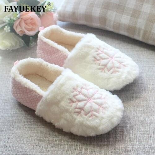 FAYUEKEY Autumn Winter Home Christmas Snowflake Cotton Plush Slippers Women Indoor\ Floor Female Warm Bedroom Shoes Girls Gift