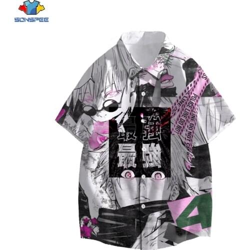 SONSPEE 3D Print Anime Jujutsu Kaisen Gojo Satoru Shirt Men Women 2021 Summer Hawaii Shirts Harajuku Casual Beach Oversized Tops